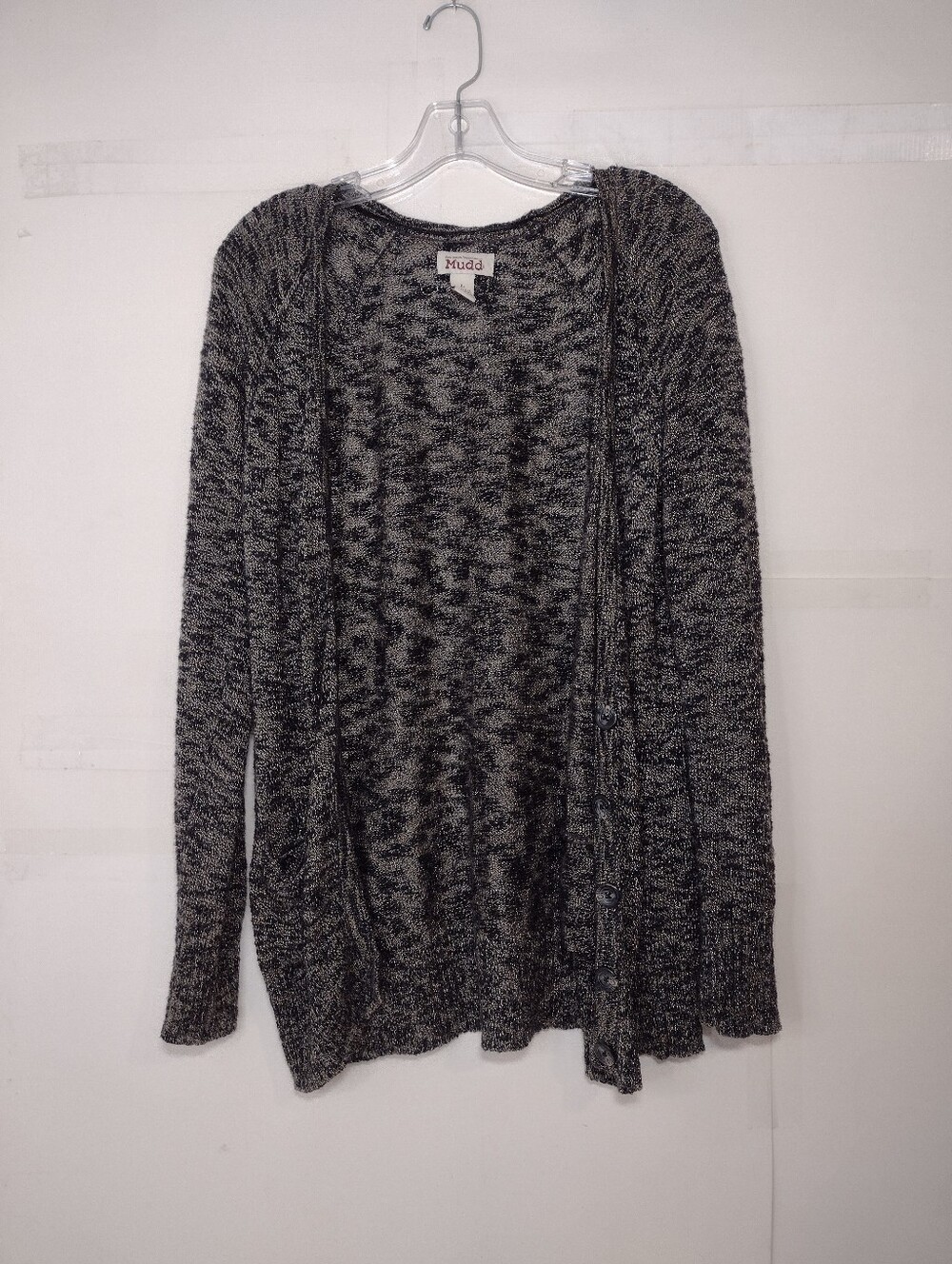 Mudd Women's Black & White Marled Open Cardigan (L)